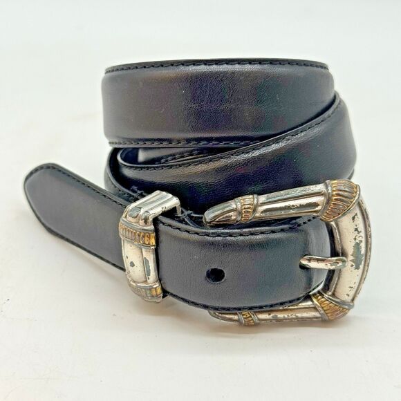 Vintage 90's Fossil Western Belt Women's M Black Genuine Leather cowgirlcore - Picture 2 of 14